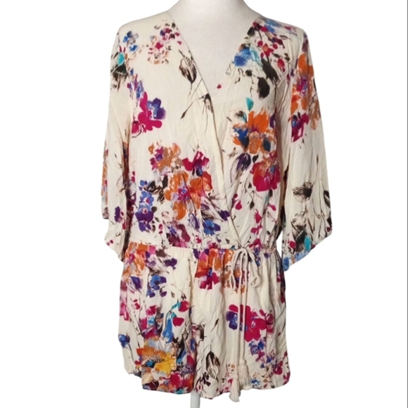 Umgee Bright Floral Bell Sleeve Flowy Romper Cotton Blend Size Medium - Picture 4 of 12